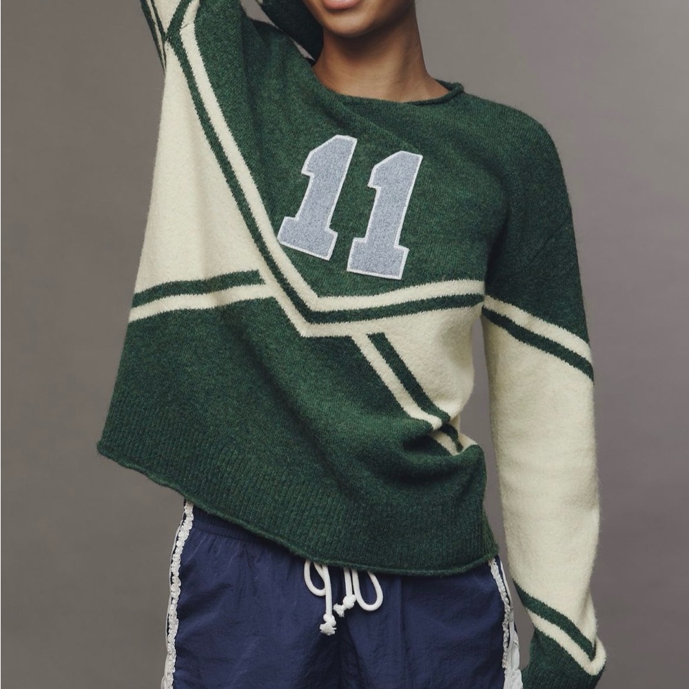 Sundry Green and Cream Patch Sweater